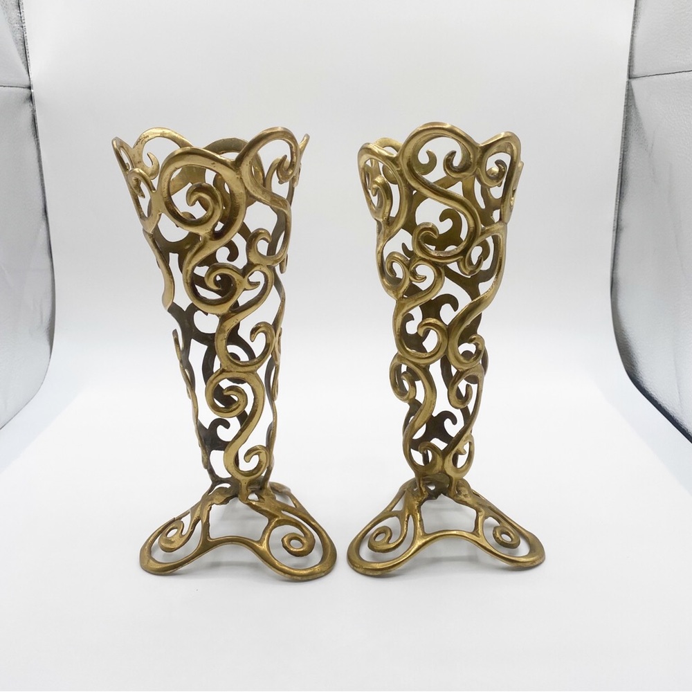 Vintage Brass Metal Vase Filigree design Egyptian Style Vase 10”